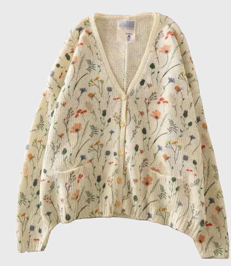 Elegáns Kötött Gilet Virágmintával