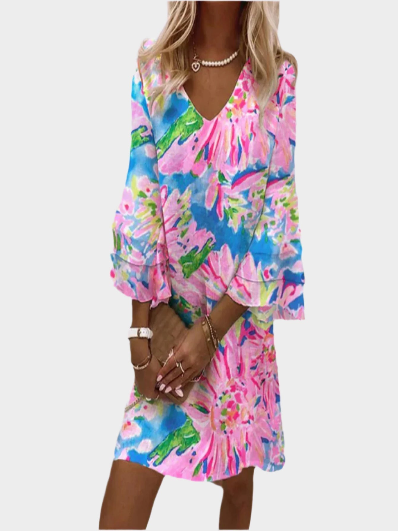 Retro Midi Ruha Kényelmes Ujjakkal