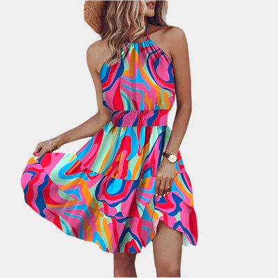 Szexi Mini Ruha Aszimmetrikus Mintával és Hátrészes Kialakítással