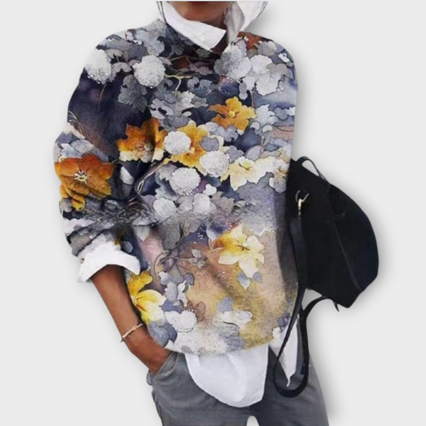 Elegáns Mintás Pulóver Művészi Részletekkel