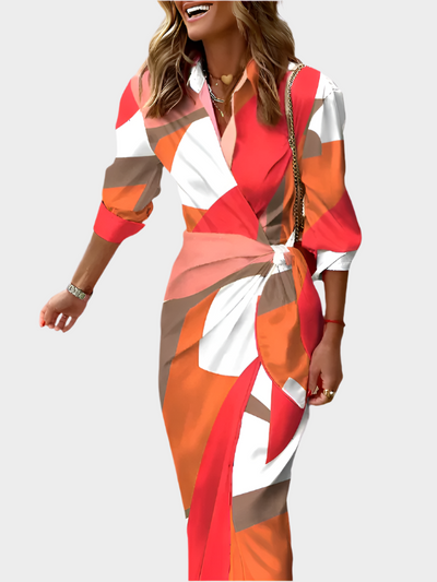 Csíkos Mintás Midi Ruha