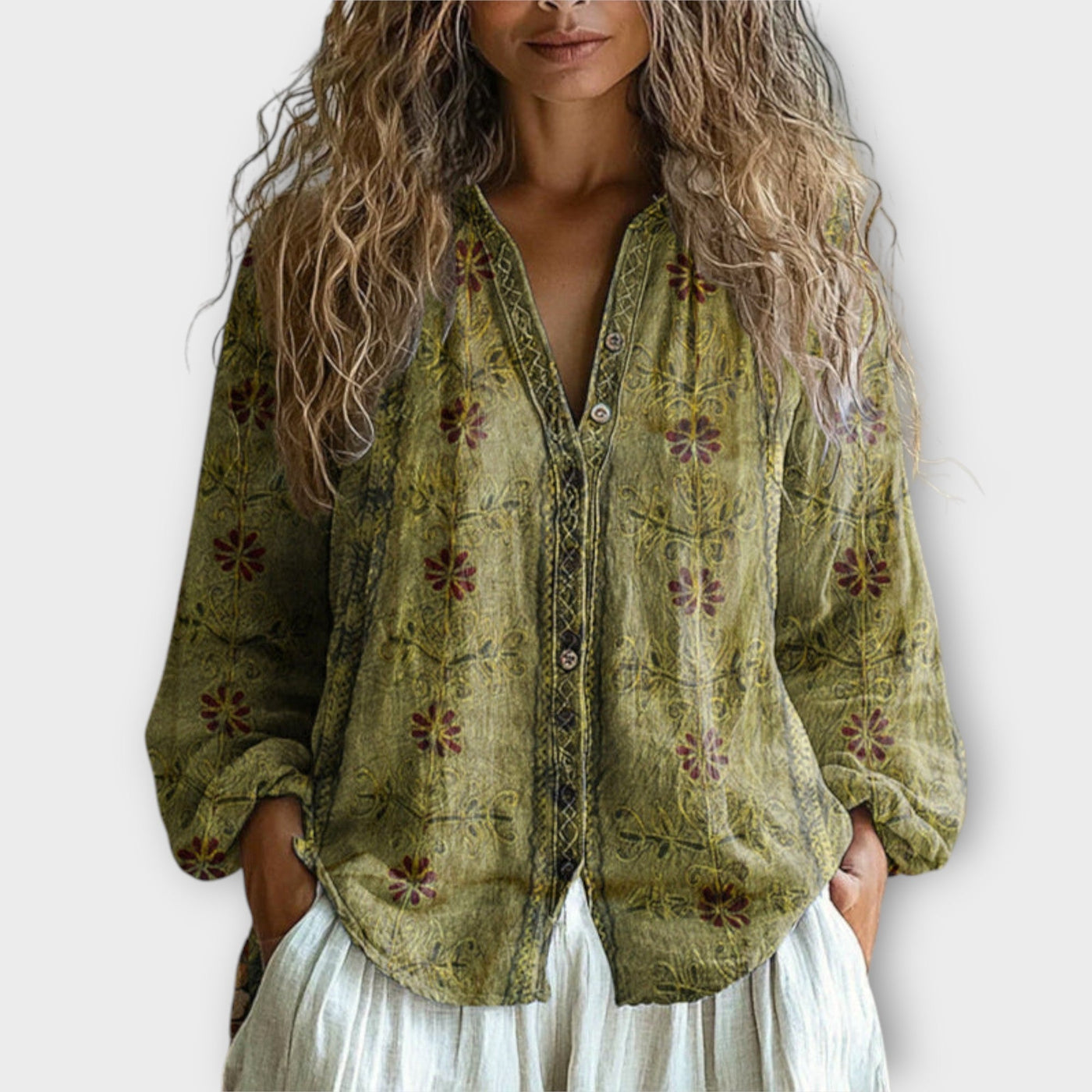 Laza Gombos Blúz Művészi Részletezéssel