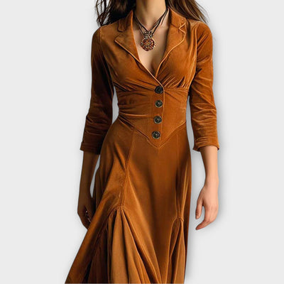 Vintage bársony gombos maxi ruha