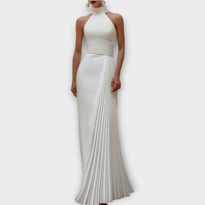 Elegáns Sátén Redőzött Nyakpántos Estélyi Ruha