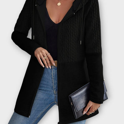 Texturált Cipzáras Kapucnis Kardigán