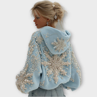 Kézzel Díszített Ünnepi Gyöngyház Kapucnis Pulóver