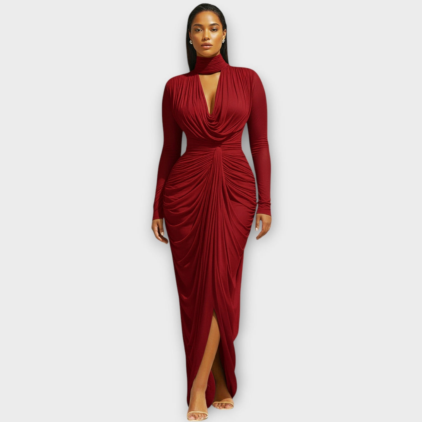 Elegáns Magas Nyakú Drapézott Estélyi Ruha