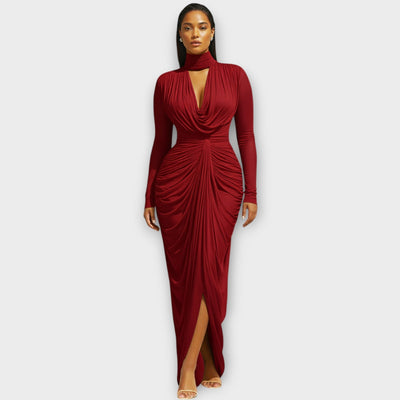 Elegáns Magas Nyakú Drapézott Estélyi Ruha