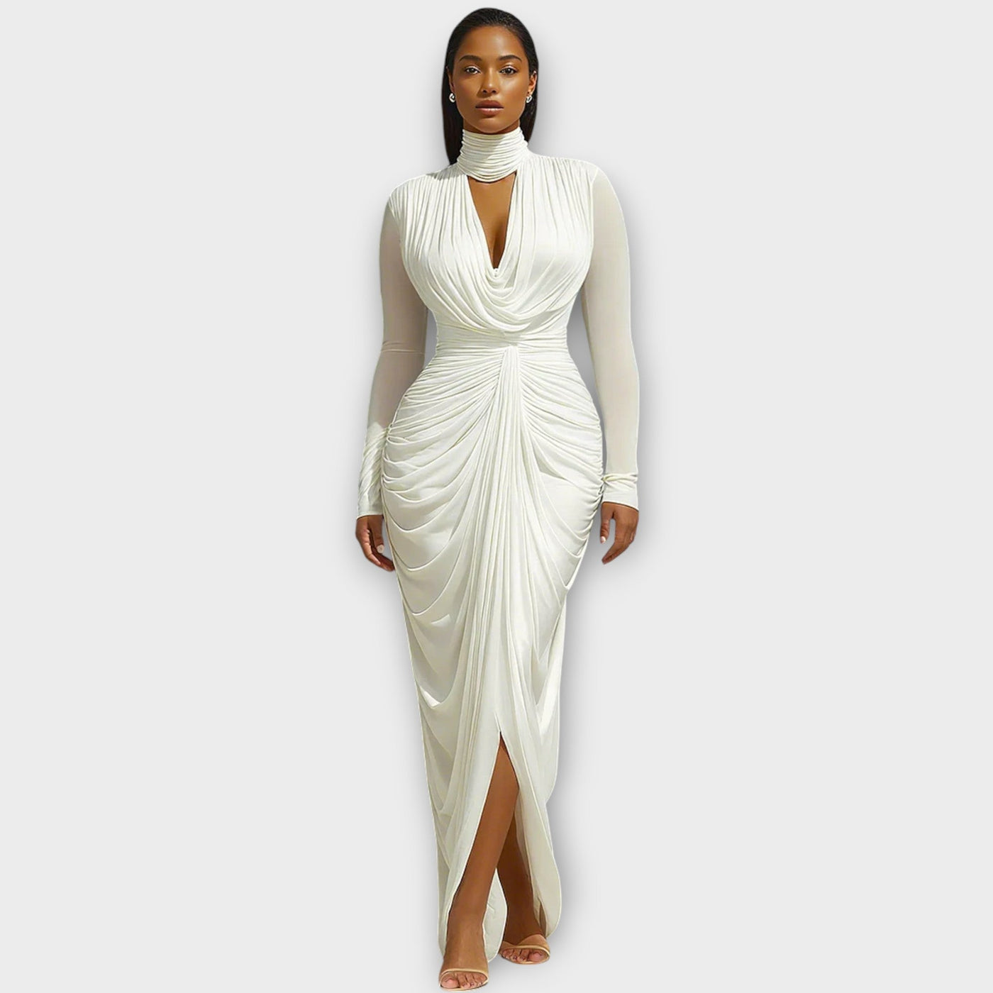 Elegáns Magas Nyakú Drapézott Estélyi Ruha