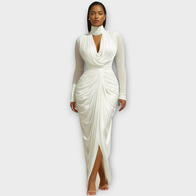 Elegáns Magas Nyakú Drapézott Estélyi Ruha