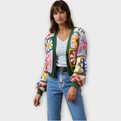 Boho Horgolt Virág Kardigán