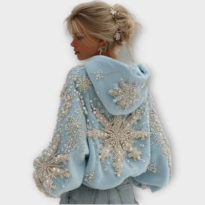 Kézzel Díszített Ünnepi Gyöngyház Kapucnis Pulóver