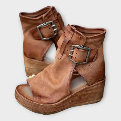 Platform Ankle Boots with Open Toe and Strap