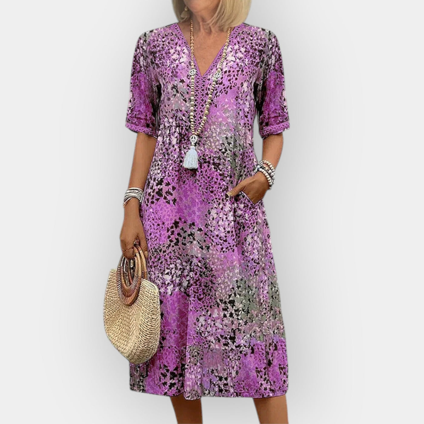 Virágmintás Midi Ruha Stílussal