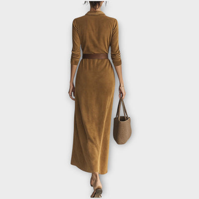Elegáns Öves Suede Maxi Ruha