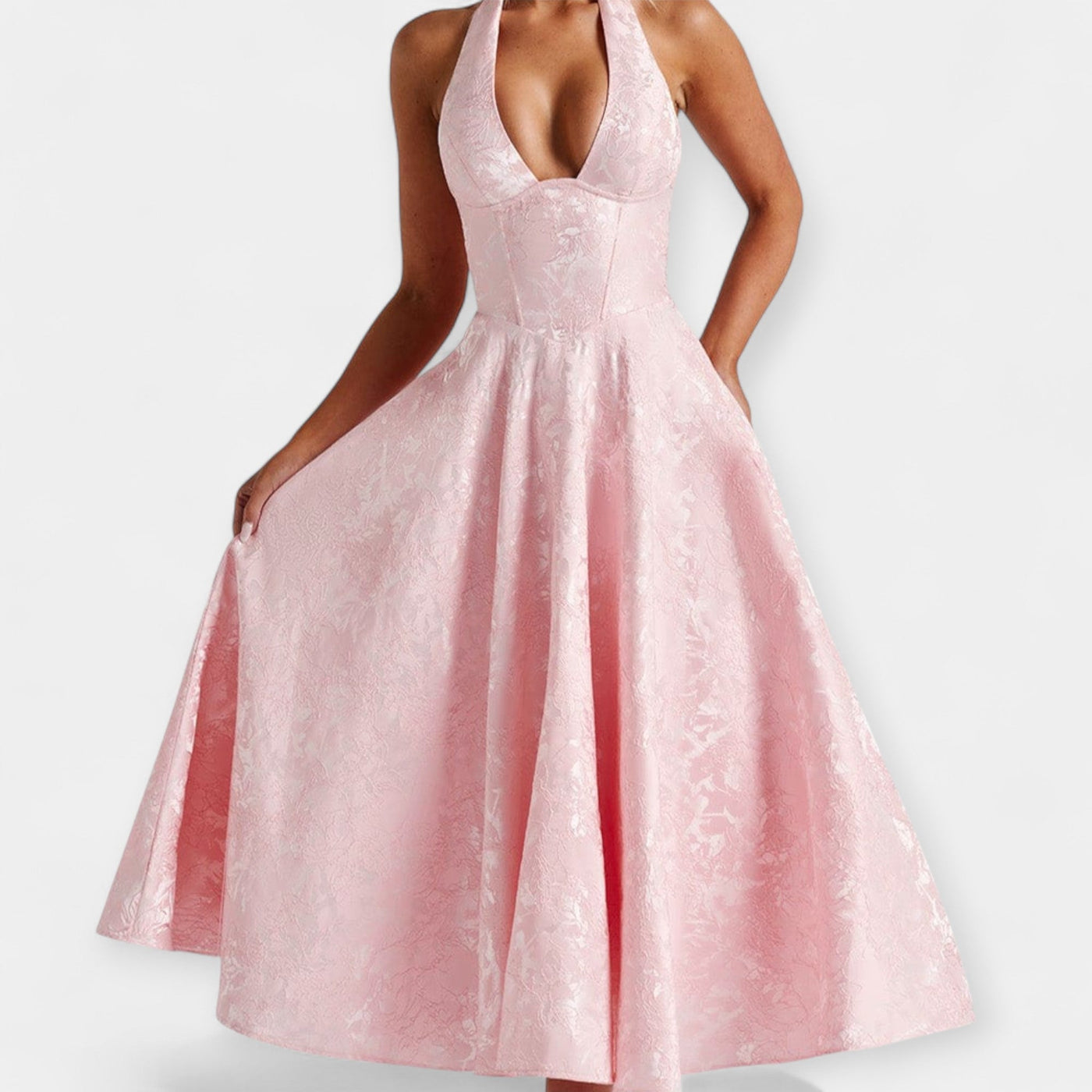 Midi Ruha Nyitott Háttal és Stílusos Fűzővel