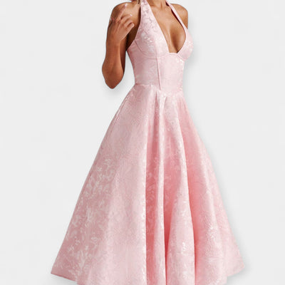 Midi Ruha Nyitott Háttal és Stílusos Fűzővel