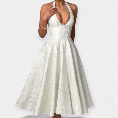 Midi Ruha Nyitott Háttal és Stílusos Fűzővel