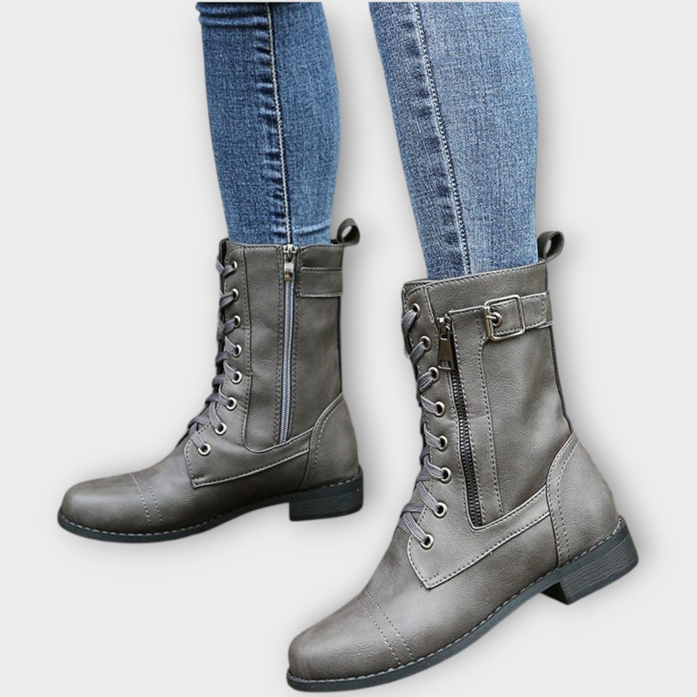 Klasszikus Fűzős Bőr Bokacsizma