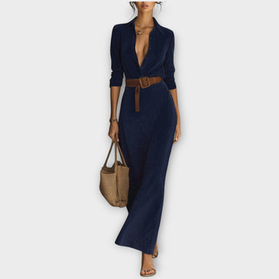 Elegáns Öves Suede Maxi Ruha