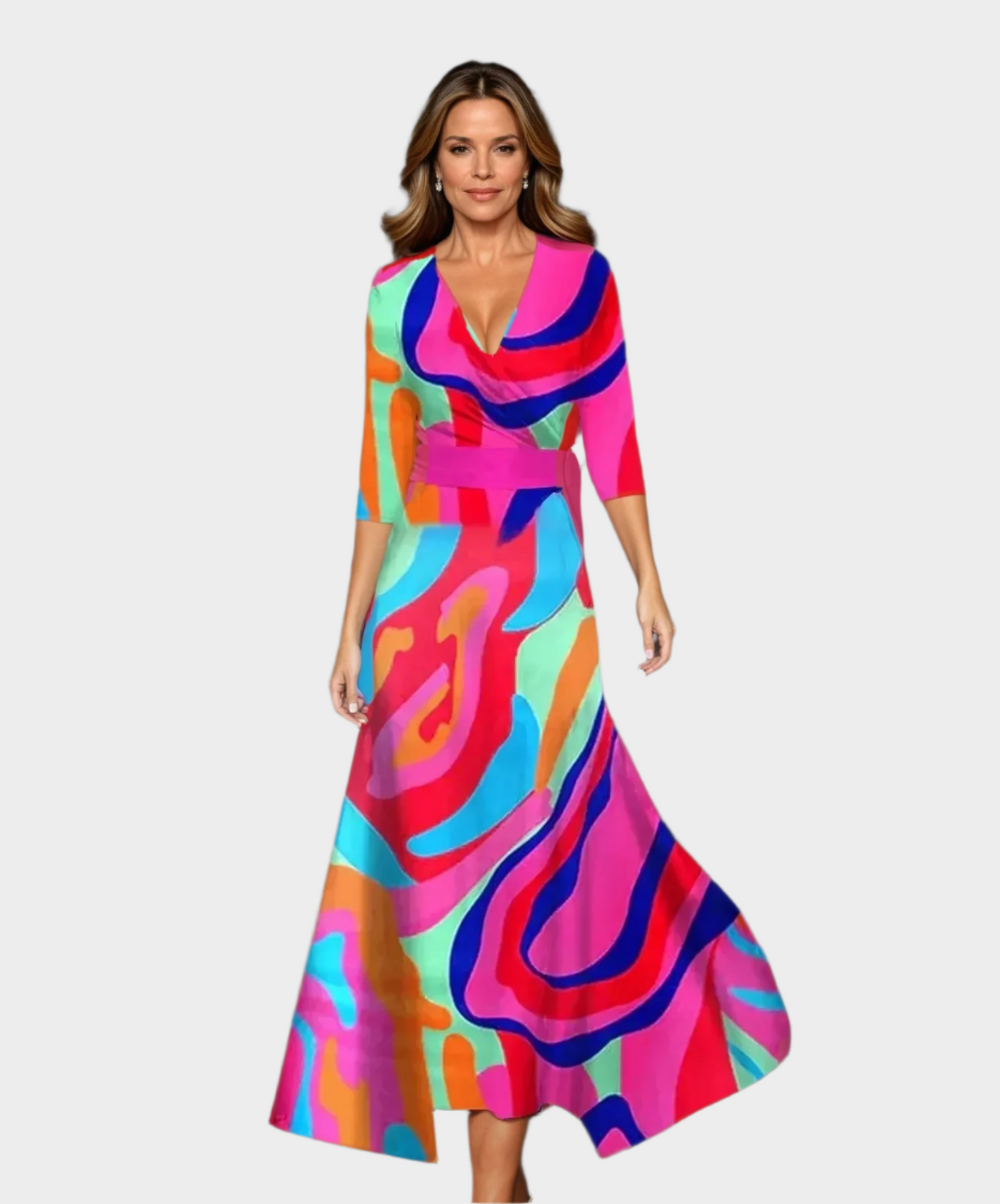 Midi ruha magas derékkal és laza fazonnal