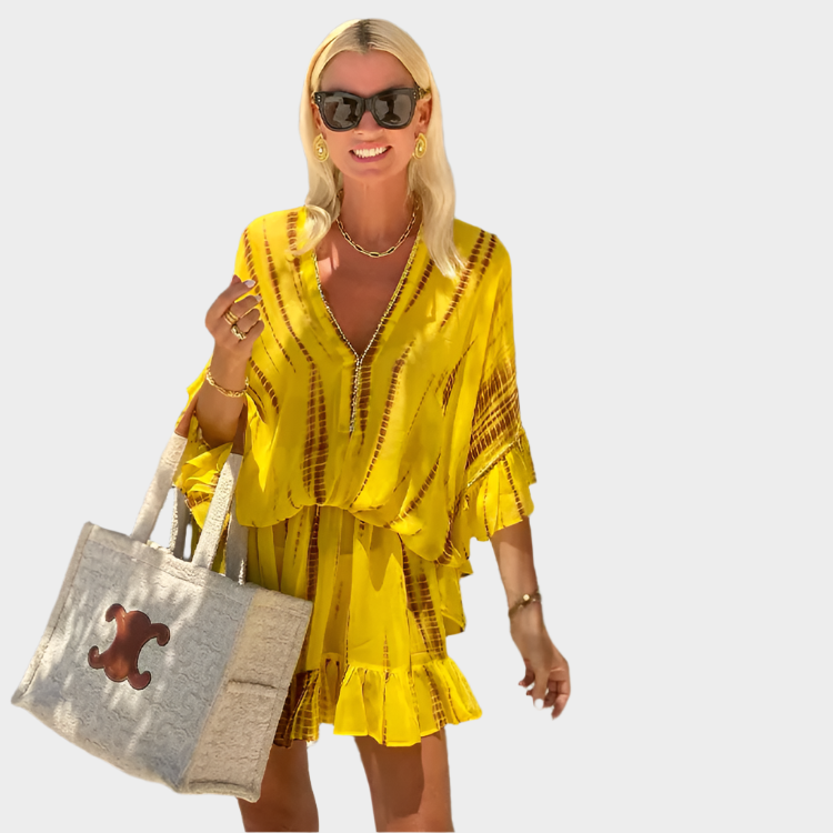 Mini ruha magas derékkal és V-kivágással