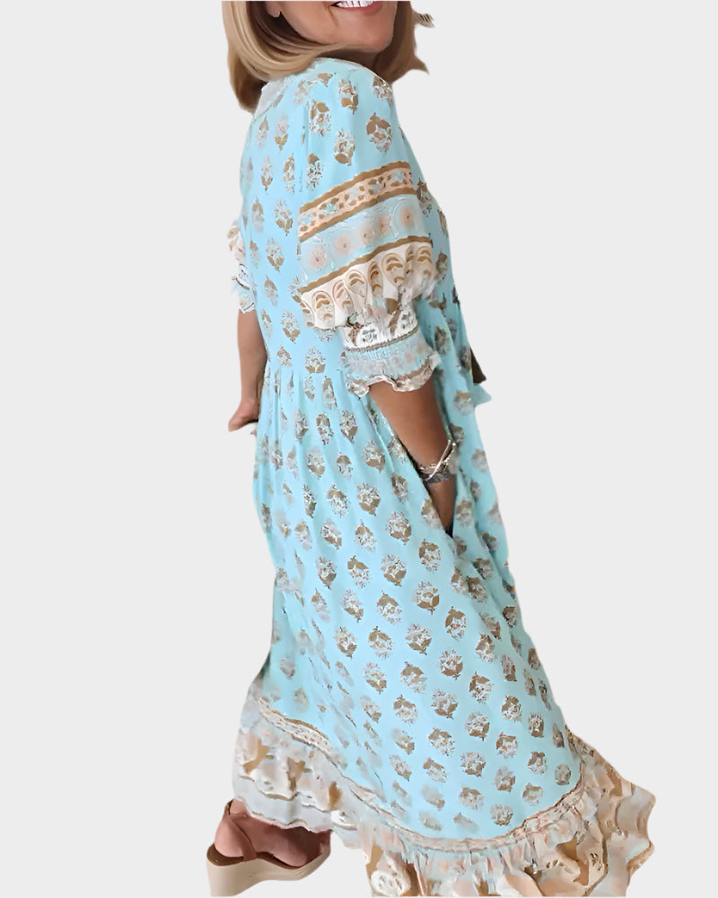 Boho Ruha Kényelmes Illeszkedéssel és Puffos Ujjakkal