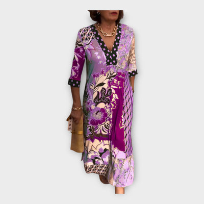 Többszínű Ruha Gombokkal és 3/4-es Ujjakkal