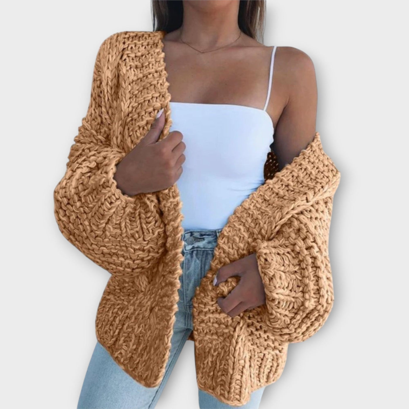 Kényelmes Vastag Kötött Nyitott Kardigán